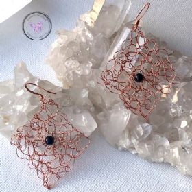 Black Onyx Copper Wire Crochet Earrings